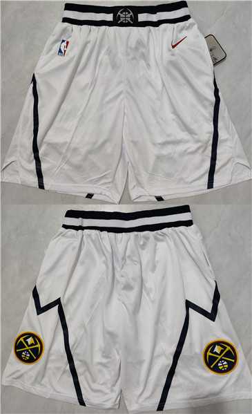 Men%27s Denver Nuggets White Shorts (Run Smaller)->nba shorts->NBA Jersey